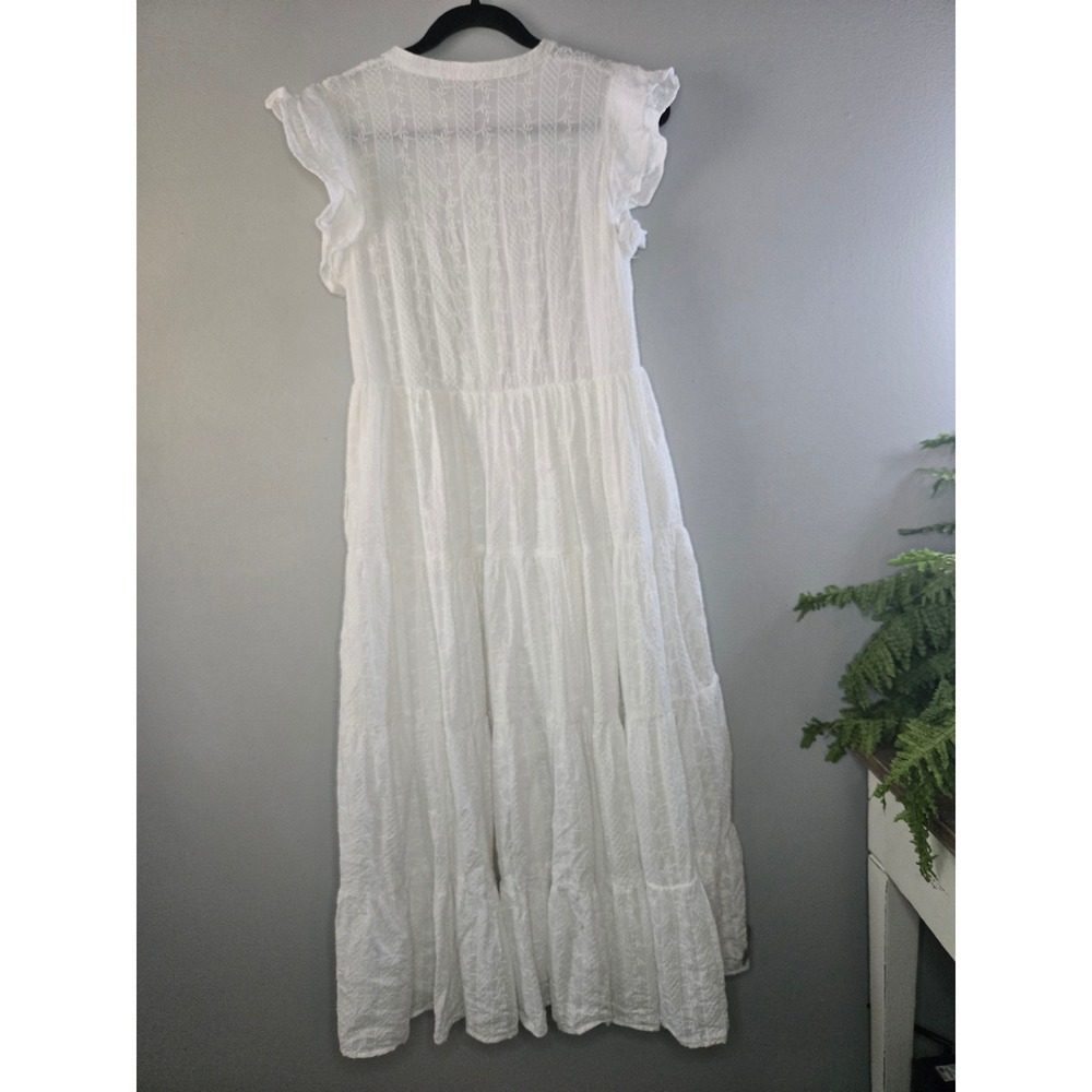 Olivaceous White Embroidered Tiered Midi Dress Cottagecore Prairie Boho Size M - Picture 11 of 11